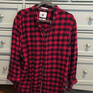 Mens red and black check flannel button down